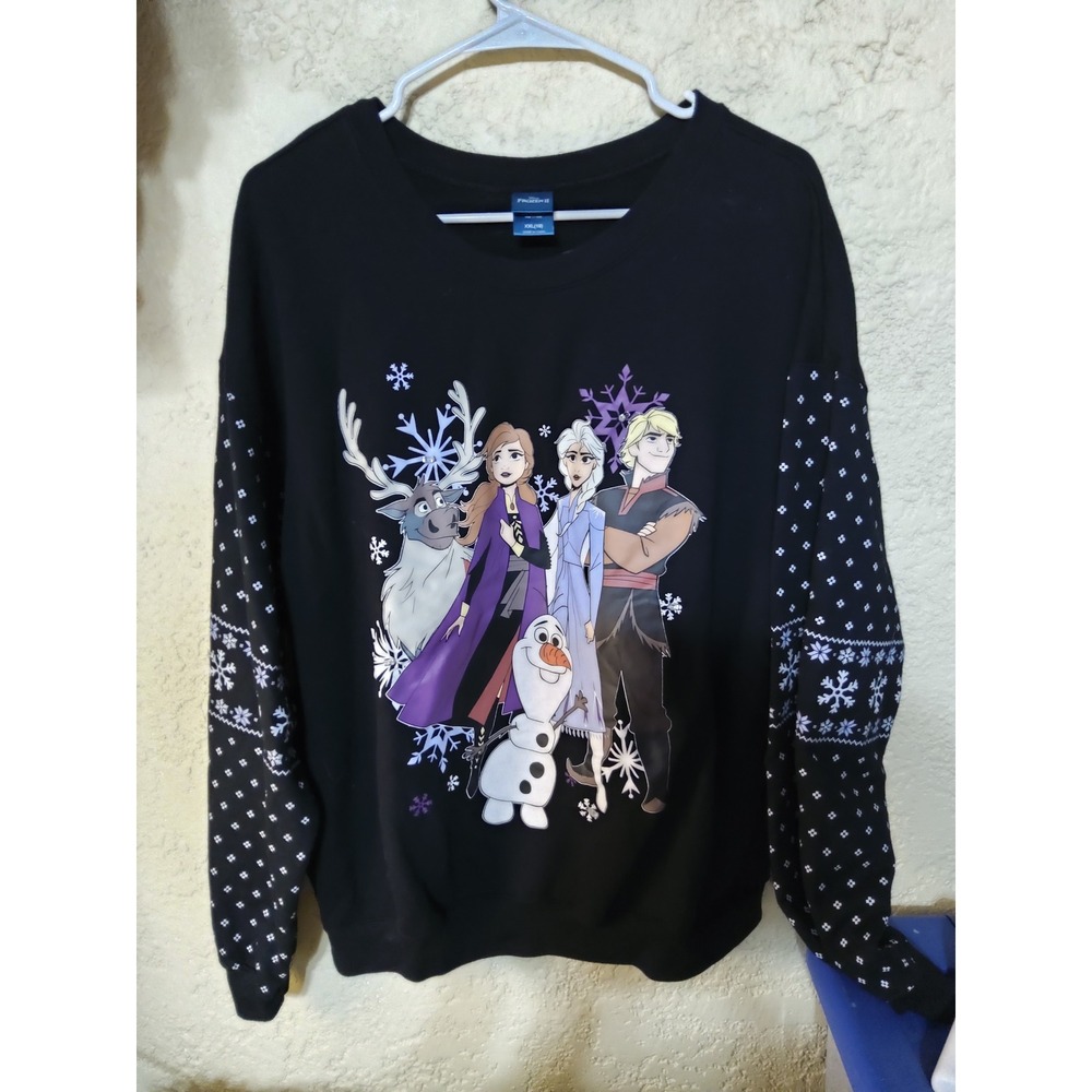 Disney Frozen 2 Holiday Sweatshirt Womens XXL Black Anna Elsa Olaf Fair Isle